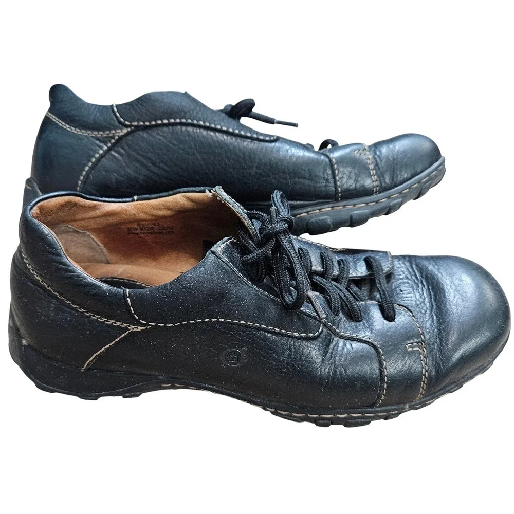 Born Mens Black Leather Lace Up Casual Oxford Shoes Size 9.5 Gorpcore Granola